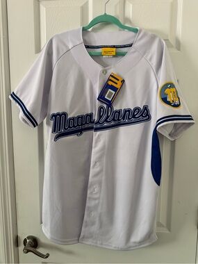 Magallanes White Baseball Jersey with Blue Script